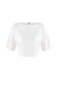 TRENDYOLMİLLA Ecru relaxed Boat Neck Bat Arm Truvakar Crop Soft Touch Knitting Blouse - Image 5