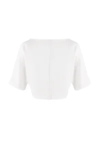 TRENDYOLMİLLA Ecru relaxed Boat Neck Bat Arm Truvakar Crop Soft Touch Knitting Blouse - Image 6