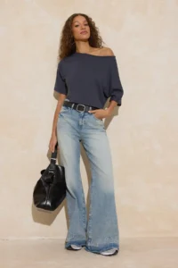 TRENDYOLMİLLA Anthracite relaxed Boat Neck Bat Arm Truvakar Crop Soft Touch Knitting Blouse - Image 2