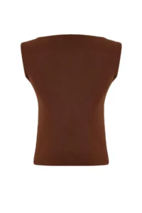 TRENDYOLMİLLA Brown Fitted Double breasted Sleeveless Shirred Scuba Crepe Knitting Blouse - Image 7