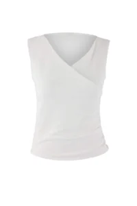 TRENDYOLMİLLA Ecru Fitted Double breasted Sleeveless Shirred Scuba Crepe Knitting Blouse - Image 5