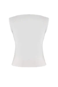 TRENDYOLMİLLA Ecru Fitted Double breasted Sleeveless Shirred Scuba Crepe Knitting Blouse - Image 7