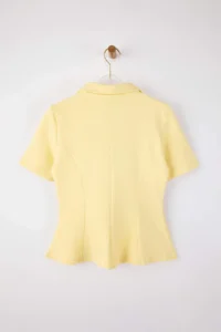 TRENDYOLMİLLA Yellow peplum Polo Shirt Collar Half Patch Zipper Short Sleeve interlock Knitting Blouse - Image 6