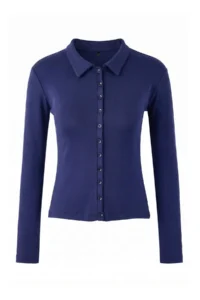 TRENDYOLMİLLA Wardrobe Essentials-Navy Blue Fitted Polo Shirt Collar Knitting Blouse - Image 5