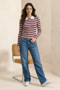 TRENDYOLMİLLA Multicolored Striped Fitted Polo Shirt Collar buttoned Ribbed Flexible Knitting Blouse - Image 2