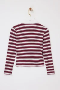 TRENDYOLMİLLA Multicolored Striped Fitted Polo Shirt Collar buttoned Ribbed Flexible Knitting Blouse - Image 6