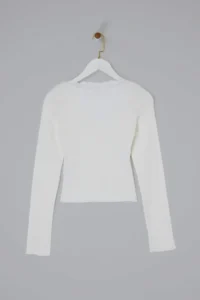 TRENDYOLMİLLA Ecru Fitted Cowl Neck Lace Detailed Ribbed Flexible Knitting Blouse - Image 6
