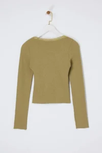 TRENDYOLMİLLA Khaki Fitted Cowl Neck Lace Detailed Ribbed Flexible Knitting Blouse - Image 6