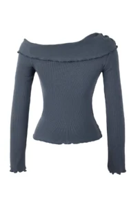 TRENDYOLMİLLA Anthracite Fitted Asymmetric Collar Accessory Detailed Ribbed Flexible Knitting Blouse - Image 6