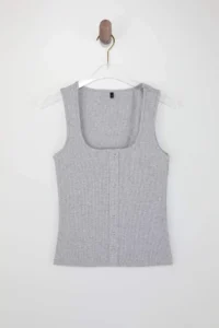 TRENDYOLMİLLA Wardrobe Essentials-Gray Melange Fitted/Fitted snaps Flexible Knitting Blouse