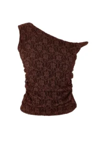 TRENDYOLMİLLA Brown Fitted Asymmetric Collar Drop Sleeve Sleeveless Lace Knitting Blouse - Image 5