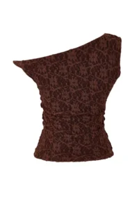TRENDYOLMİLLA Brown Fitted Asymmetric Collar Drop Sleeve Sleeveless Lace Knitting Blouse - Image 6