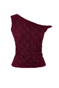 TRENDYOLMİLLA Burgundy Fitted Asymmetric Collar Drop Sleeve Sleeveless Lace Knitting Blouse - Image 5