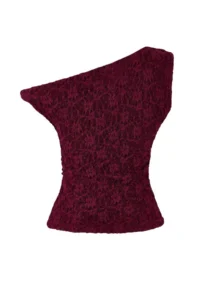 TRENDYOLMİLLA Burgundy Fitted Asymmetric Collar Drop Sleeve Sleeveless Lace Knitting Blouse - Image 6