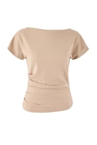 TRENDYOLMİLLA Stone Fitted Boat Neck Drop Sleeve Short Sleeve Scuba Crepe Knitting Blouse - Image 5