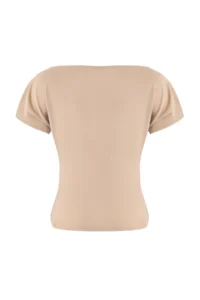 TRENDYOLMİLLA Stone Fitted Boat Neck Drop Sleeve Short Sleeve Scuba Crepe Knitting Blouse - Image 6