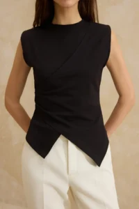 TRENDYOLMİLLA Black Fitted Sleeveless Asymmetric Cotton Flexible Knitting Blouse - Image 3