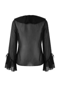 TRENDYOLMİLLA Black Ruffle Detailed Transparent Siphon Weaving Blouse - Image 6