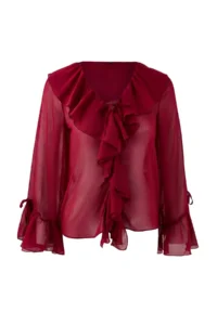 TRENDYOLMİLLA Burgundy Ruffle Detailed Transparent Siphon Weaving Blouse - Image 5