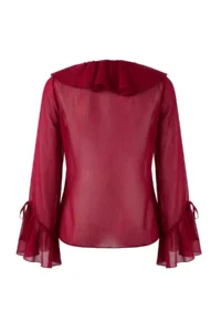 TRENDYOLMİLLA Burgundy Ruffle Detailed Transparent Siphon Weaving Blouse - Image 6