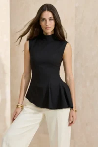 TRENDYOLMİLLA Black Asymmetric Godeli Dog collar Weaving Blouse - Image 2