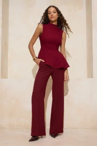 TRENDYOLMİLLA Burgundy Asymmetric Godeli Dog collar Weaving Blouse - Image 2