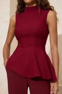 TRENDYOLMİLLA Burgundy Asymmetric Godeli Dog collar Weaving Blouse - Image 3