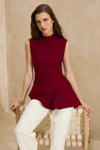 TRENDYOLMİLLA Burgundy Asymmetric Godeli Dog collar Weaving Blouse - Image 6