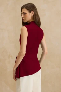 TRENDYOLMİLLA Burgundy Asymmetric Godeli Dog collar Weaving Blouse - Image 8