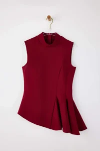 TRENDYOLMİLLA Burgundy Asymmetric Godeli Dog collar Weaving Blouse - Image 9