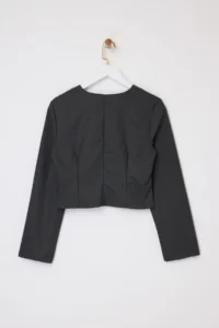 TRENDYOLMİLLA Anthracite Button Detailed V-neck Weaving Blouse - Image 6
