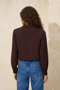 TRENDYOLMİLLA Brown Gather Detailed Matte Satin Weaving Blouse - Image 4