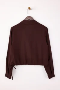 TRENDYOLMİLLA Brown Gather Detailed Matte Satin Weaving Blouse - Image 6