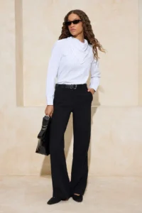 TRENDYOLMİLLA Black-White Striped Scarf Detailed Weaving Blouse