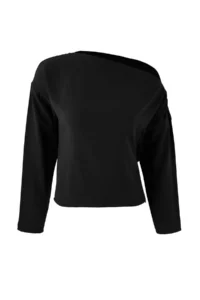 TRENDYOLMİLLA Black Boat Neck Narrow Pattern Crepe Weaving Blouse - Image 5