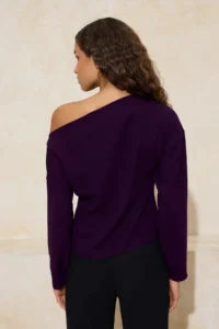 TRENDYOLMİLLA Purple Boat Neck Narrow Pattern Crepe Weaving Blouse - Image 4