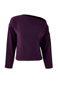 TRENDYOLMİLLA Purple Boat Neck Narrow Pattern Crepe Weaving Blouse - Image 5