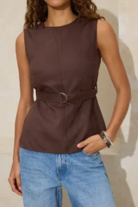 TRENDYOLMİLLA Brown Arched Weaving Suede Blouse - Image 4