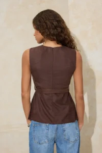 TRENDYOLMİLLA Brown Arched Weaving Suede Blouse - Image 5