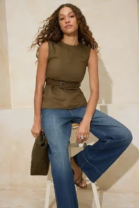 TRENDYOLMİLLA Khaki Arched Weaving Suede Blouse - Image 2