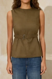 TRENDYOLMİLLA Khaki Arched Weaving Suede Blouse - Image 4