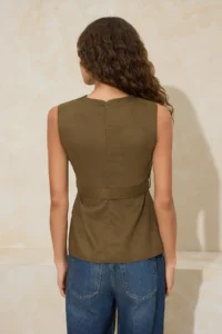 TRENDYOLMİLLA Khaki Arched Weaving Suede Blouse - Image 5