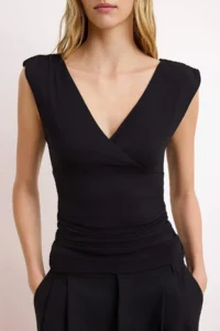TRENDYOLMİLLA Black Fitted V-neck Sleeveless Shirred Soft Knitting Blouse - Image 3