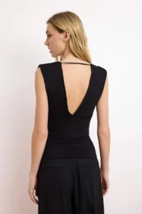 TRENDYOLMİLLA Black Fitted V-neck Sleeveless Shirred Soft Knitting Blouse - Image 4