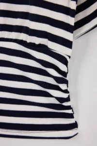 TRENDYOLMİLLA Navy Blue Striped Regular/Normal Pattern Asymmetric Collar Soft Knitting Blouse - Image 6