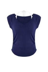 TRENDYOLMİLLA Navy Blue Fitted 2 Sets V-neck Short Sleeve Cotton Rib Knitting Blouse - Image 7