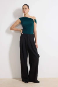 TRENDYOLMİLLA Petrol Blue Blue Blue Fitted Asymmetric Collar Accessory Detailed Flexible Knitting Blouse - Image 2