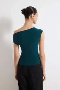 TRENDYOLMİLLA Petrol Blue Blue Blue Fitted Asymmetric Collar Accessory Detailed Flexible Knitting Blouse - Image 4