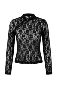 TRENDYOLMİLLA Black Fitted Dog collar Long Sleeve Lace Knitting Blouse - Image 5