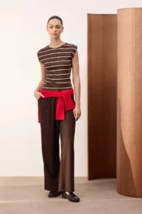 TRENDYOLMİLLA Wardrobe Essentials-Brown Striped Fitted Soft Knitting Blouse - Image 2